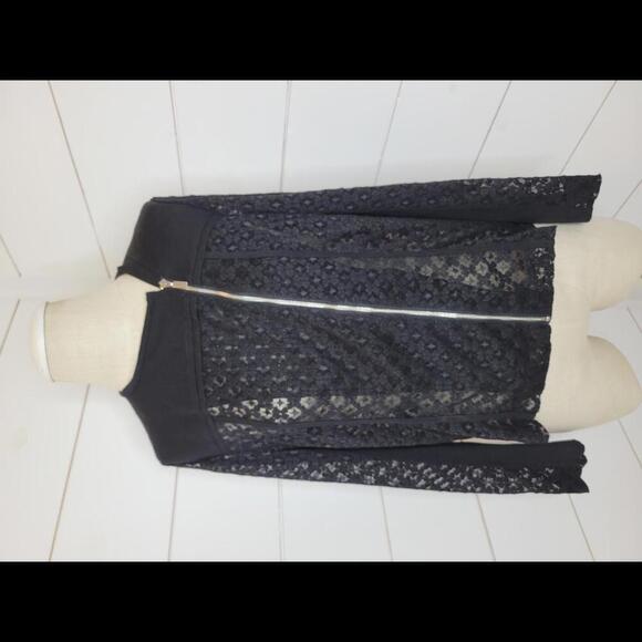 Chico's size 1 (size 8) black lace moto jacket - Picture 2 of 6